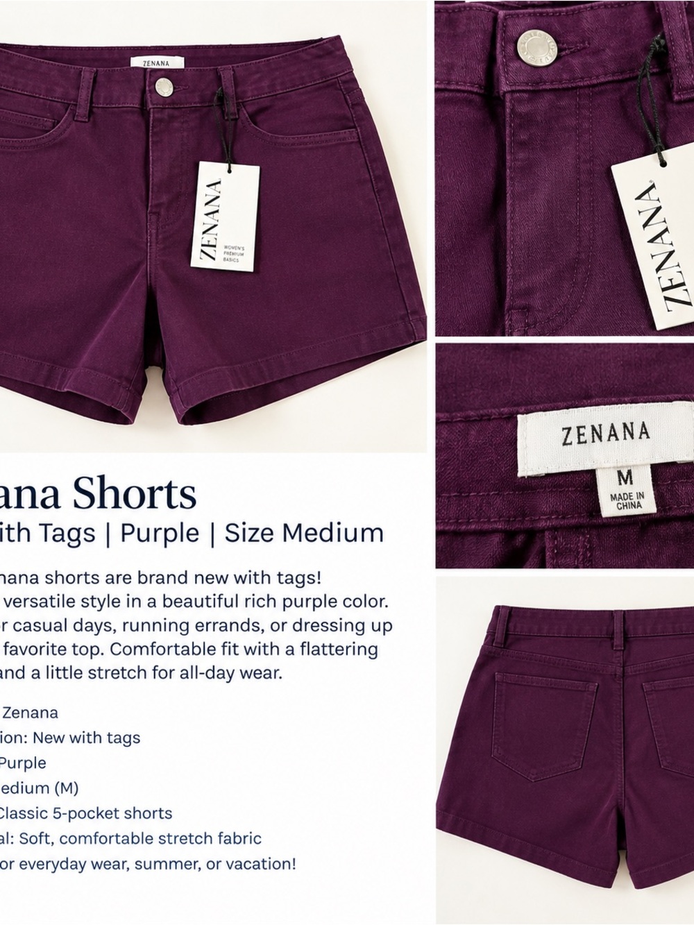 Zenana Outfitters Plum Purple Women's Stretch 5-Pocket Jean Shorts